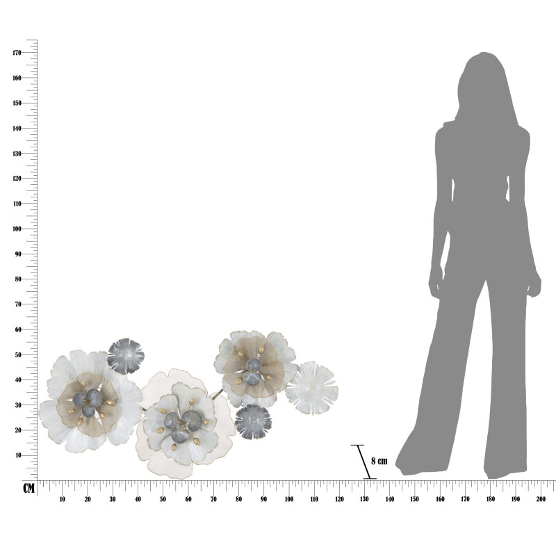 Grande Déco murale moderne Fleurs 119x60 en Métal Argenté Doré Blanc Rorvin 