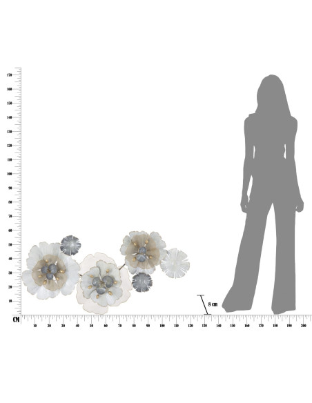 Grande Déco murale moderne Fleurs 119x60 en Métal Argenté Doré Blanc Rorvin 