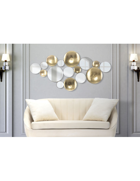 Grande Déco murale Ronds 118x60 en Miroir Métal Doré Yalyn 