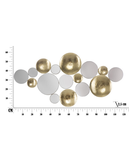 Grande Déco murale Ronds 118x60 en Miroir Métal Doré Yalyn 