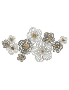 Grande Déco murale Bohème Fleurs 140x74 en Métal Blanc Gris Doré Lerin 