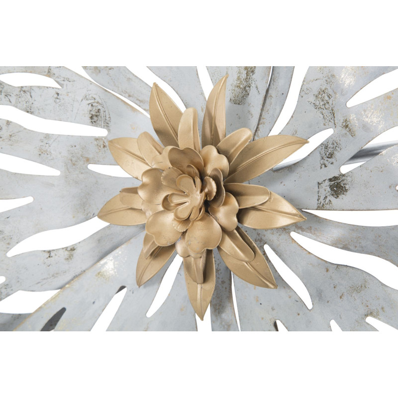 Grande Déco murale Bohème Fleurs 140x74 en Métal Blanc Gris Doré Lerin 