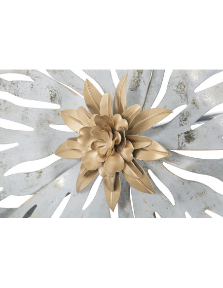 Grande Déco murale Bohème Fleurs 140x74 en Métal Blanc Gris Doré Lerin 