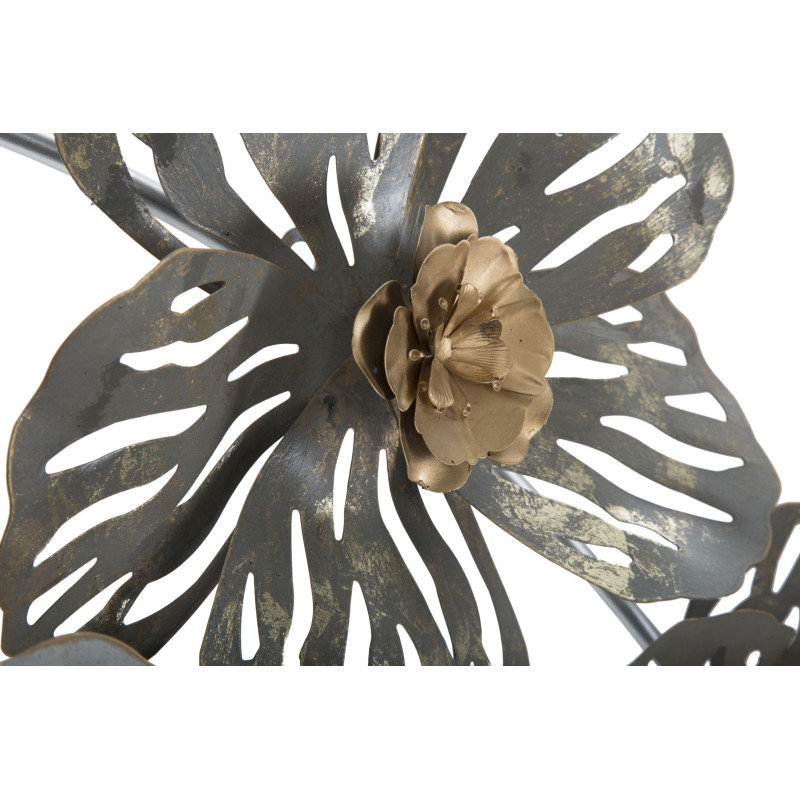 Grande Déco murale Bohème Fleurs 140x74 en Métal Blanc Gris Doré Lerin 