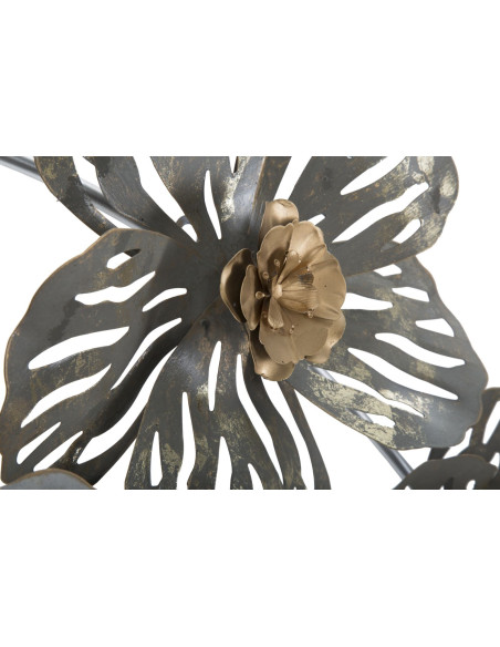 Grande Déco murale Bohème Fleurs 140x74 en Métal Blanc Gris Doré Lerin 