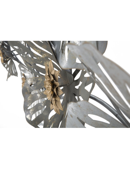 Grande Déco murale Bohème Fleurs 140x74 en Métal Blanc Gris Doré Lerin 