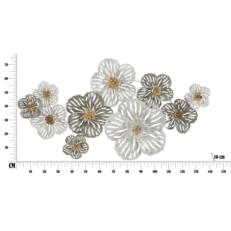 Grande Déco murale Bohème Fleurs 140x74 en Métal Blanc Gris Doré Lerin 
