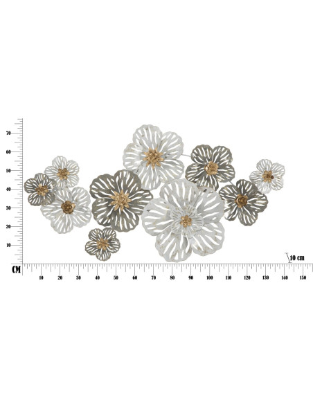 Grande Déco murale Bohème Fleurs 140x74 en Métal Blanc Gris Doré Lerin 