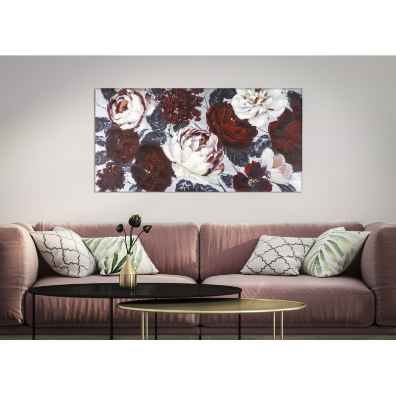 Toile murale peinte Fleurs Rouge Blanc 120x60 Flower 