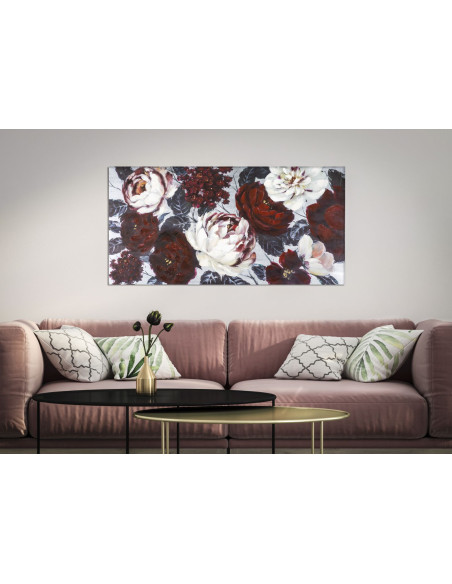 Toile murale peinte Fleurs Rouge Blanc 120x60 Flower 