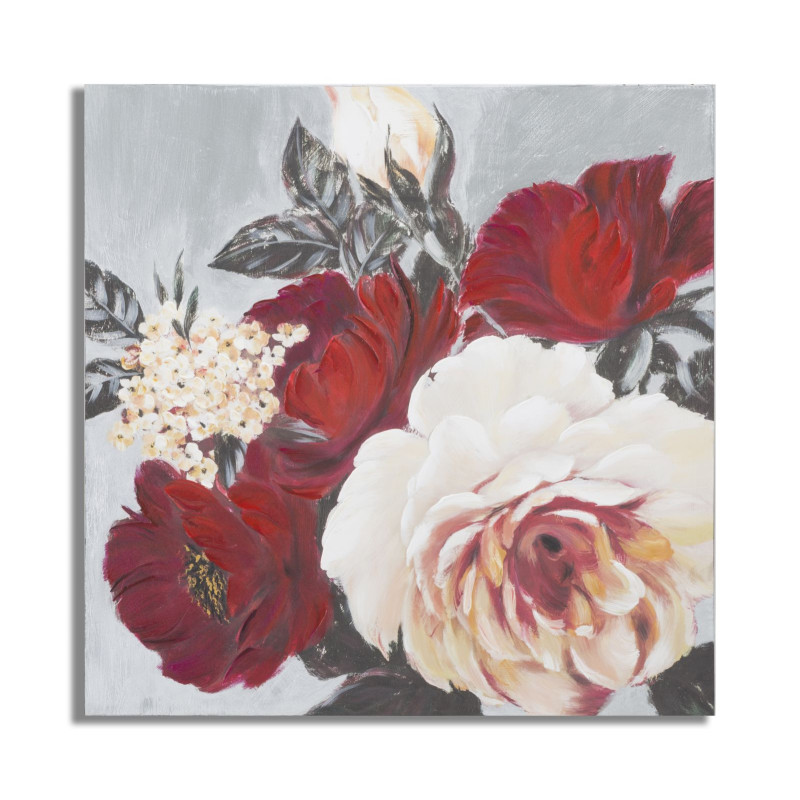 Toile murale peinte Fleurs Rouge Blanc Gris 90x90 Flower 
