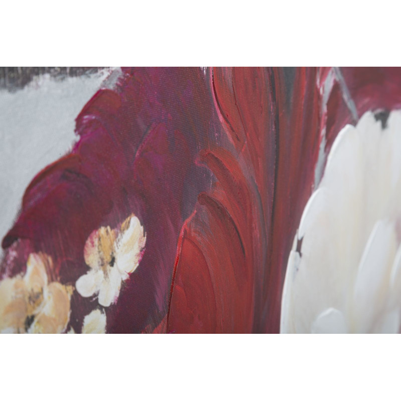 Toile murale peinte Fleurs Rouge Blanc Gris 90x90 Flower 