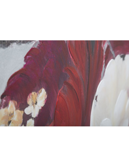 Toile murale peinte Fleurs Rouge Blanc Gris 90x90 Flower 