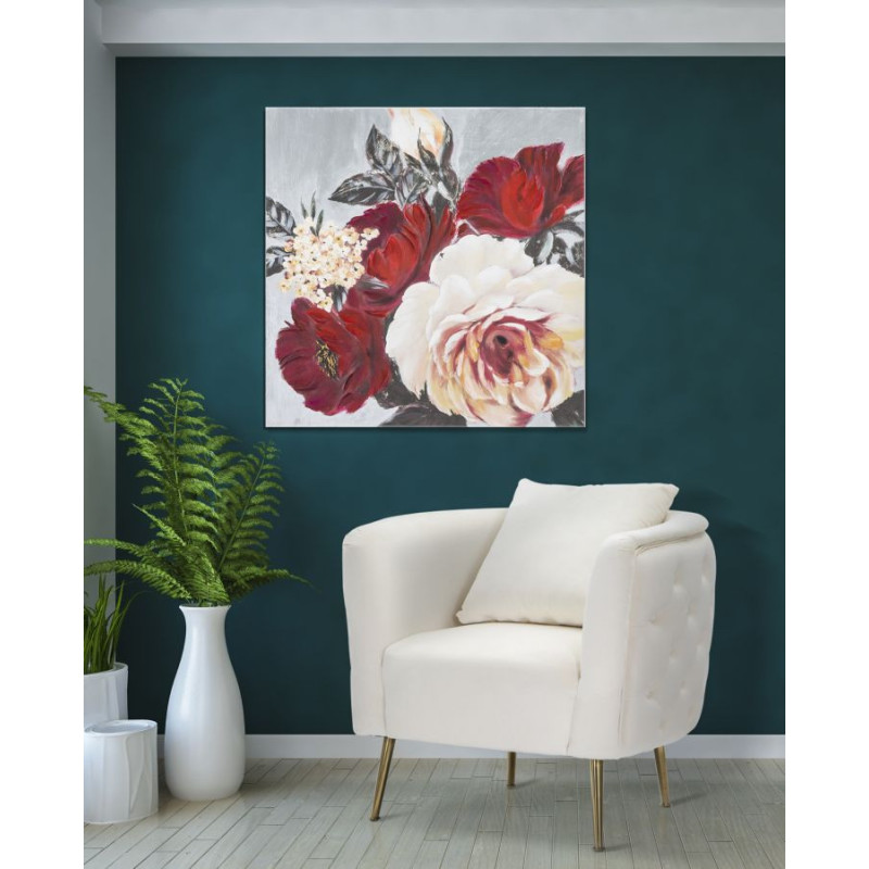 Toile murale peinte Fleurs Rouge Blanc Gris 90x90 Flower 