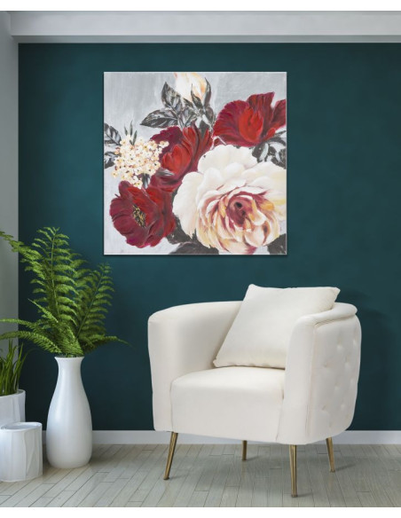 Toile murale peinte Fleurs Rouge Blanc Gris 90x90 Flower 
