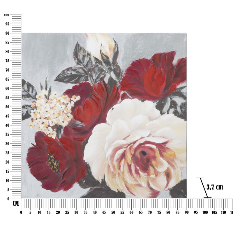 Toile murale peinte Fleurs Rouge Blanc Gris 90x90 Flower 
