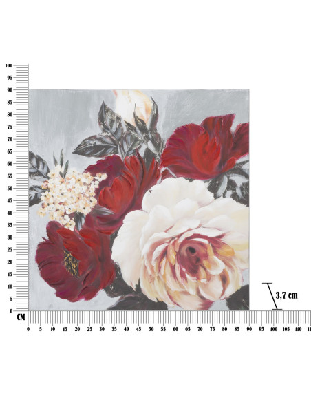 Toile murale peinte Fleurs Rouge Blanc Gris 90x90 Flower 