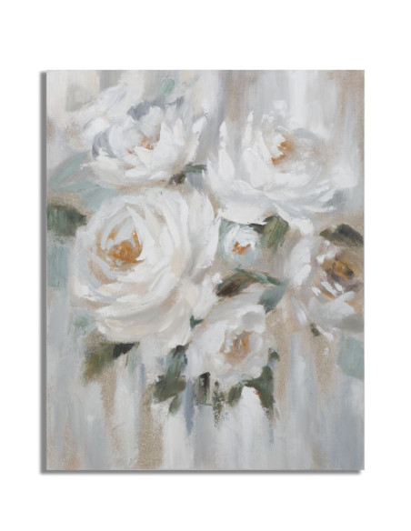 Toile murale peinte Fleurs Blanc Vert 80x100 Flower 