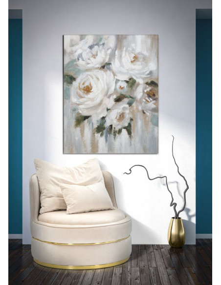 Toile murale peinte Fleurs Blanc Vert 80x100 Flower 