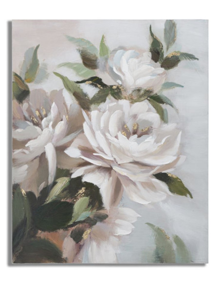 Toile murale peinte Bouquet de fleurs Blanc Vert 80x100 Flower 