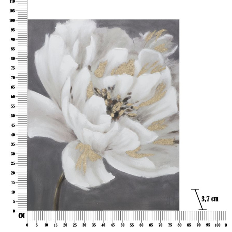 Toile murale peinte Fleur Blanc Doré 80x100 Flower 