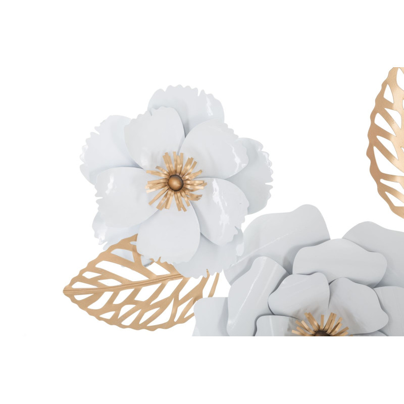 Grande Déco murale Bohème Fleurs et Feuilles 158x60 en Métal Blanc Doré Rolen 