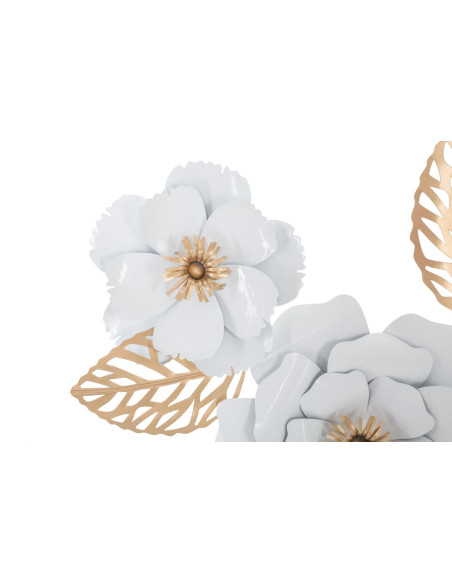 Grande Déco murale Bohème Fleurs et Feuilles 158x60 en Métal Blanc Doré Rolen 