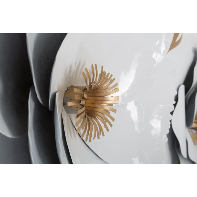 Grande Déco murale Bohème Fleurs et Feuilles 158x60 en Métal Blanc Doré Rolen 