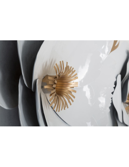 Grande Déco murale Bohème Fleurs et Feuilles 158x60 en Métal Blanc Doré Rolen 