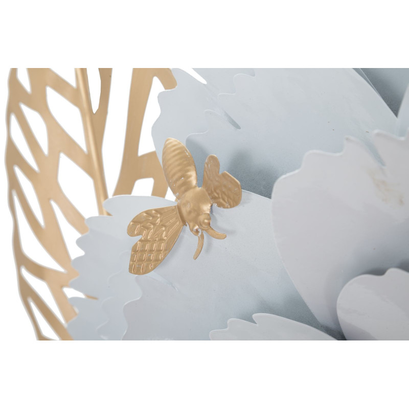 Grande Déco murale Bohème Fleurs et Feuilles 158x60 en Métal Blanc Doré Rolen 