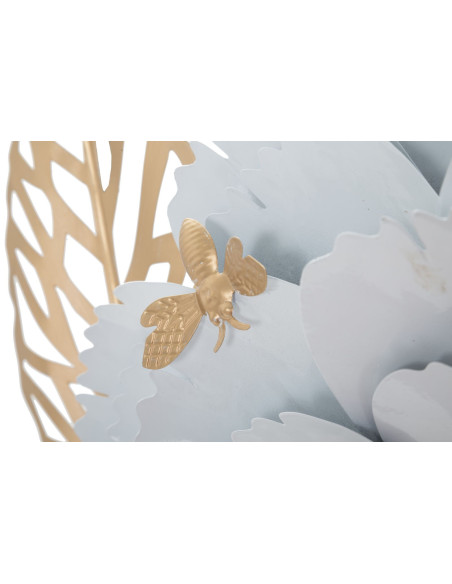 Grande Déco murale Bohème Fleurs et Feuilles 158x60 en Métal Blanc Doré Rolen 