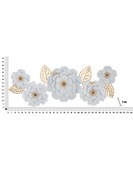 Grande Déco murale Bohème Fleurs et Feuilles 158x60 en Métal Blanc Doré Rolen 