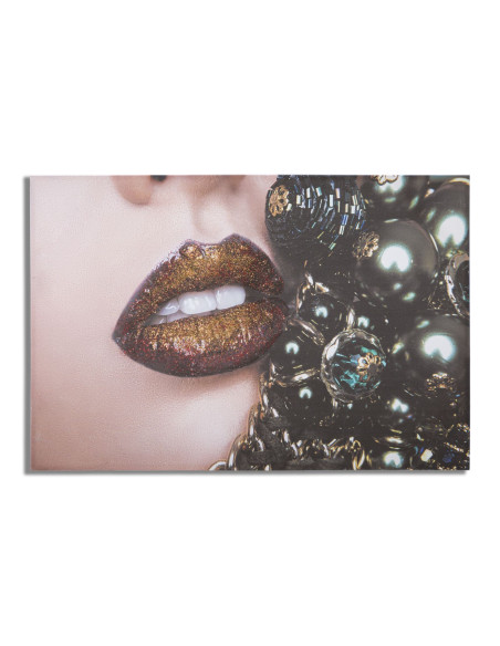Toile murale imprimée Lèvres Noir Beige Doré 120x80 Beautiful Lips 