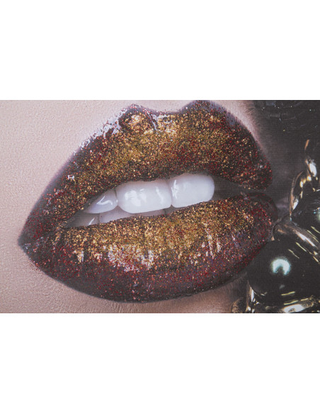 Toile murale imprimée Lèvres Noir Beige Doré 120x80 Beautiful Lips 