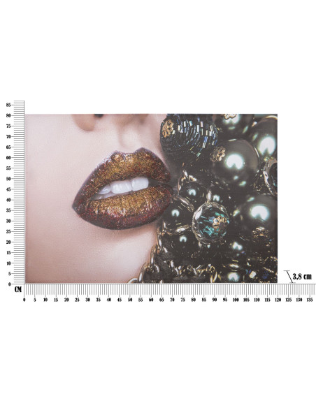 Toile murale imprimée Lèvres Noir Beige Doré 120x80 Beautiful Lips 