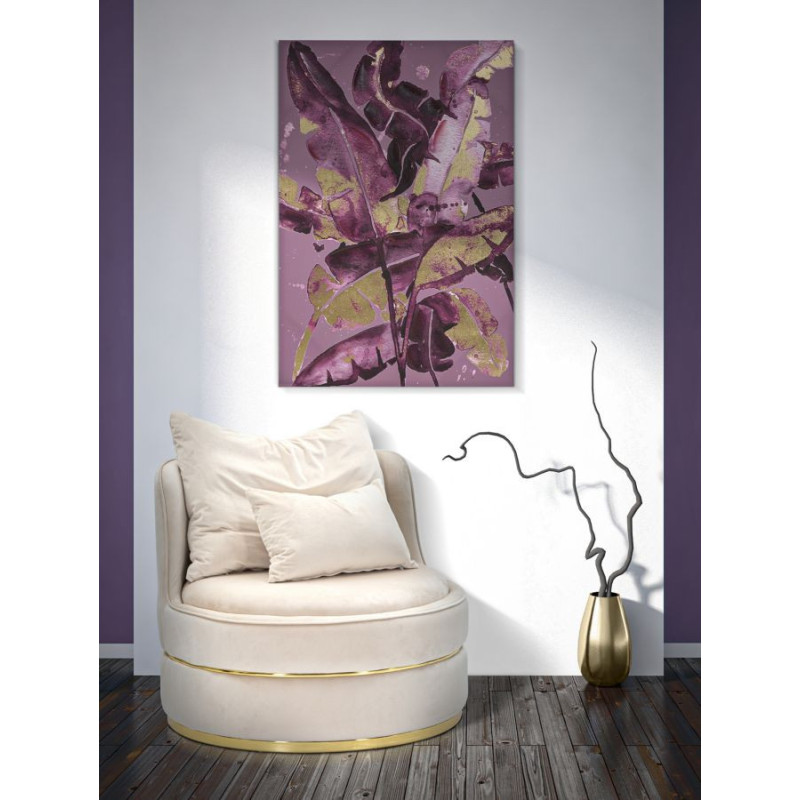Toile murale imprimée et peinte Feuilles Violet Rose Doré 80x120 Leaves 