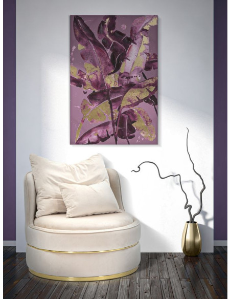 Toile murale imprimée et peinte Feuilles Violet Rose Doré 80x120 Leaves 