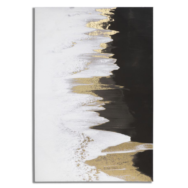Toile murale imprimée et peinte Motif abstrait Noir Blanc Doré 80x120 Halfy 