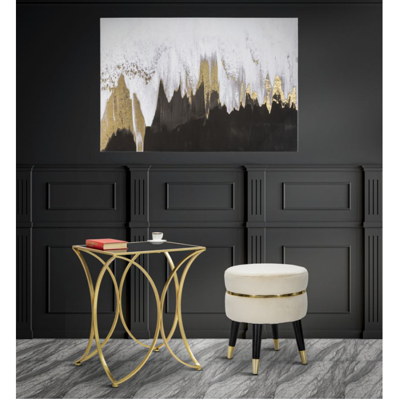 Toile murale imprimée et peinte Motif abstrait Noir Blanc Doré 80x120 Halfy 