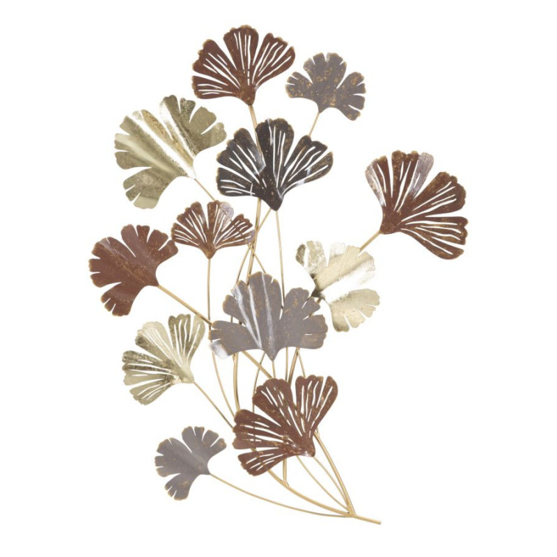 Déco murale moderne Feuilles 69x92 en Métal Doré Marron Gris Windy 