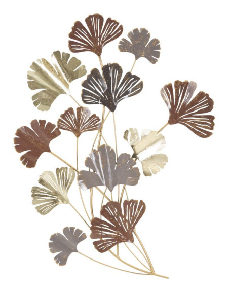 Déco murale moderne Feuilles 69x92 en Métal Doré Marron Gris Windy 