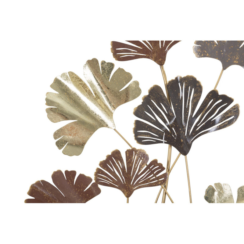 Déco murale moderne Feuilles 69x92 en Métal Doré Marron Gris Windy 