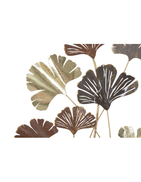 Déco murale moderne Feuilles 69x92 en Métal Doré Marron Gris Windy 