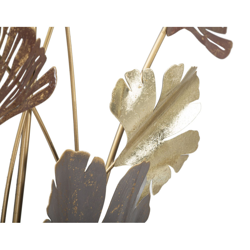 Déco murale moderne Feuilles 69x92 en Métal Doré Marron Gris Windy 