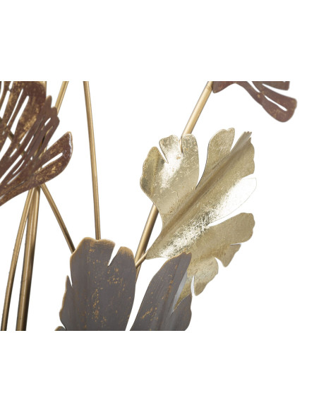 Déco murale moderne Feuilles 69x92 en Métal Doré Marron Gris Windy 