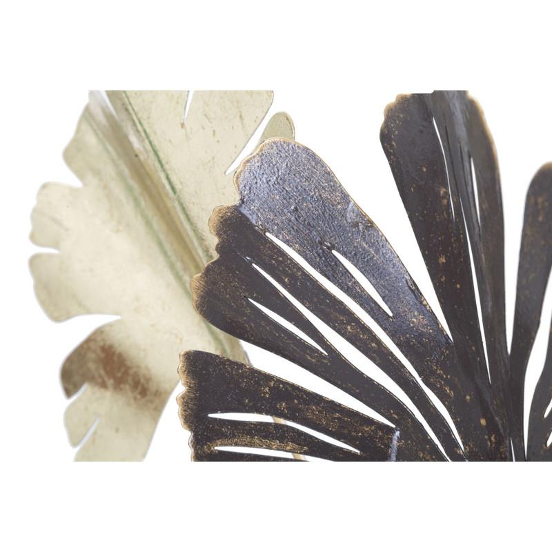 Déco murale moderne Feuilles 69x92 en Métal Doré Marron Gris Windy 