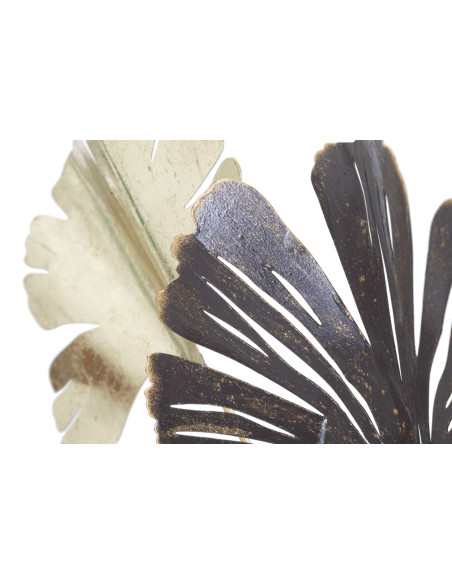 Déco murale moderne Feuilles 69x92 en Métal Doré Marron Gris Windy 