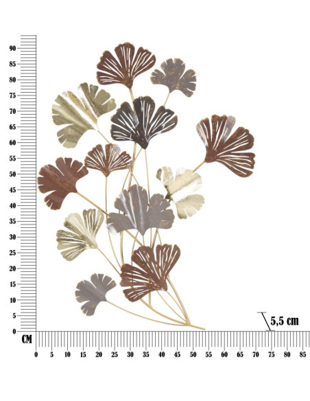 Déco murale moderne Feuilles 69x92 en Métal Doré Marron Gris Windy 
