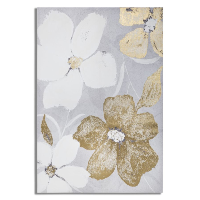 Toile murale imprimée et peinte Fleurs Blanc Doré 80x120 Flowery 