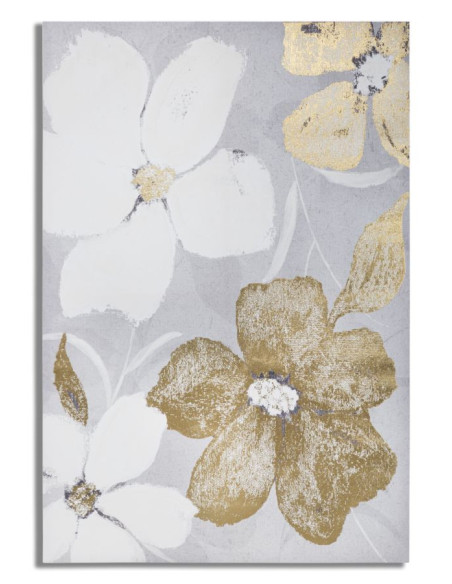 Toile murale imprimée et peinte Fleurs Blanc Doré 80x120 Flowery 